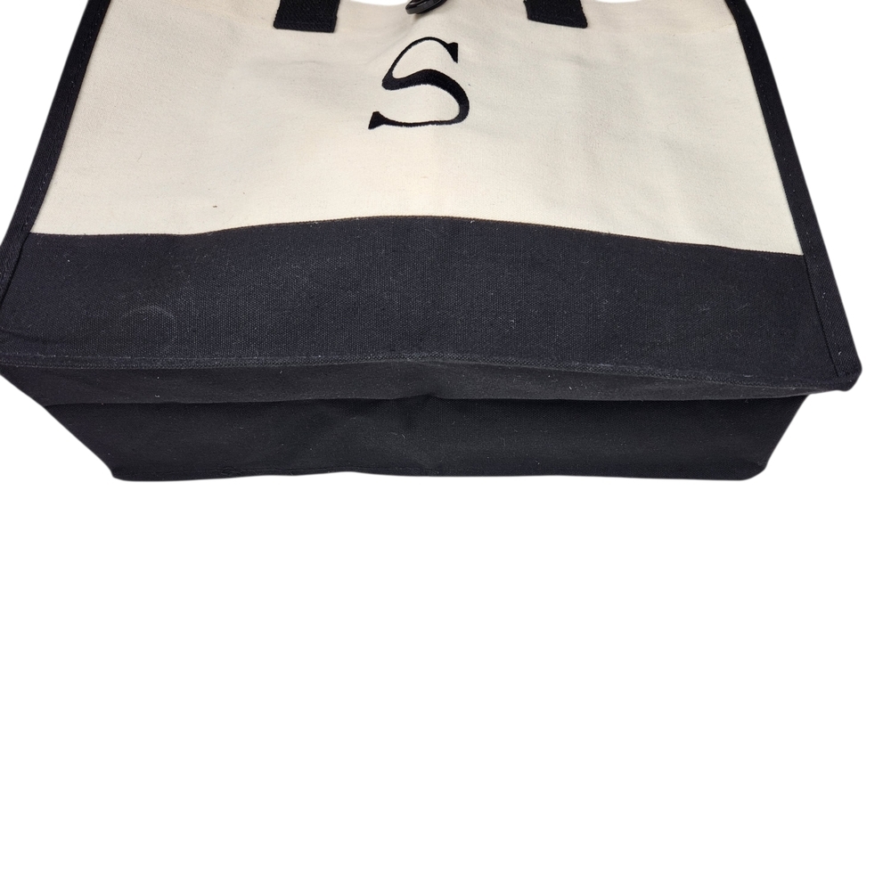 Canvas Monogram “S” Tote Bag Black Cream Cotton Large Shopper Shoulder Bag NWOT - Picture 7 of 12